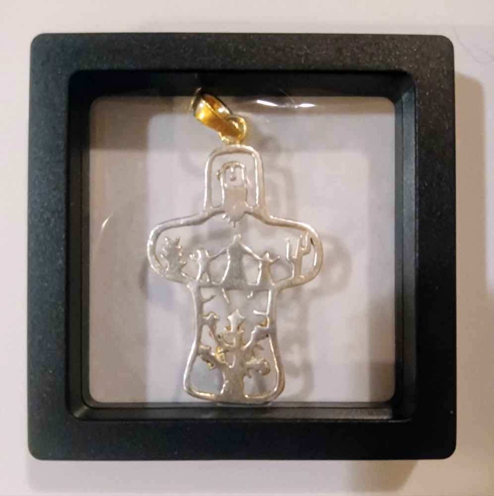 Vintage Sterling Silver Tree Of Life Cross Pendant Silver & YGP Lg 2.25" 4gm - Picture 2 of 7